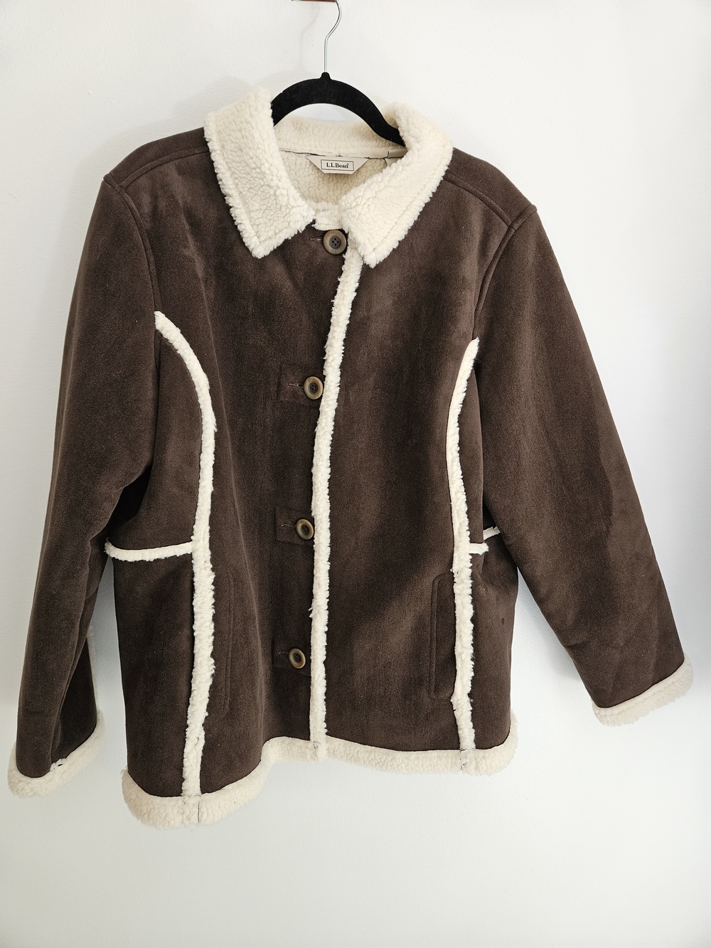 LL Bean Vintage Faux Suede Sherpa Lined Penny Lane Jacket in Chocolate Brown XL